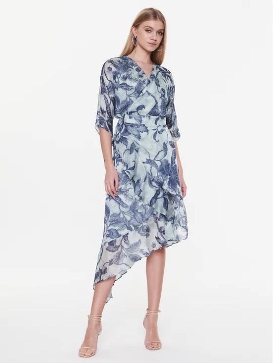 Guess Dresses & Skirts - Guess Blue Floral A-line Warp Midi Dress Size Large
